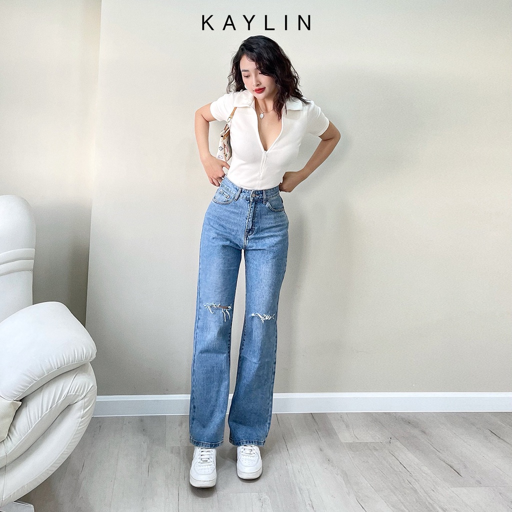 Quần jean suông rách gối N1650 - KAYLIN