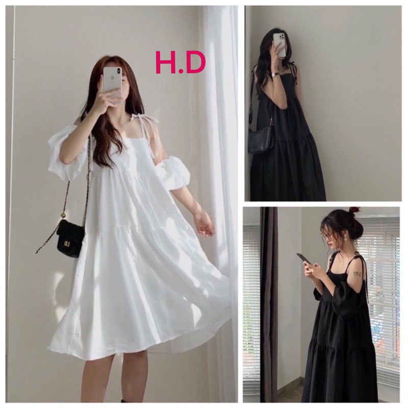 (ảnh thật) Đầm 2 Dây Hở vai babydoll siêu đẹp hàng 2 lớp