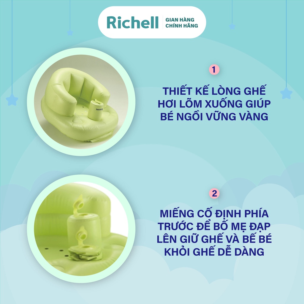 Ghế hơi tập ngồi Richell Nhật Bản cho bé từ 7 tháng tuổi không cần dụng cụ bơm | Baby