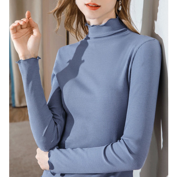 Áo Thun Tay Dài Cổ Lọ Màu Sắc Đơn Giản Phong Cách Retro Hàn Quốc Size M-4XL