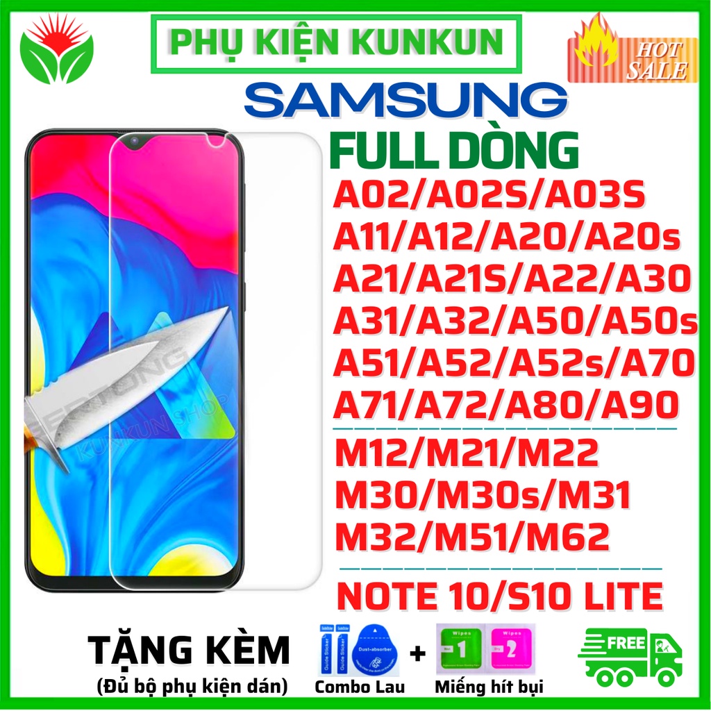 Kính Cường Lực Trong Suốt Samsung A02s,A03s,A11,A12,A20s,A21s,A22,A30,A31,A32,A50s,A51,A52s,A70,A71,A72,M12,M21,M22,M51.