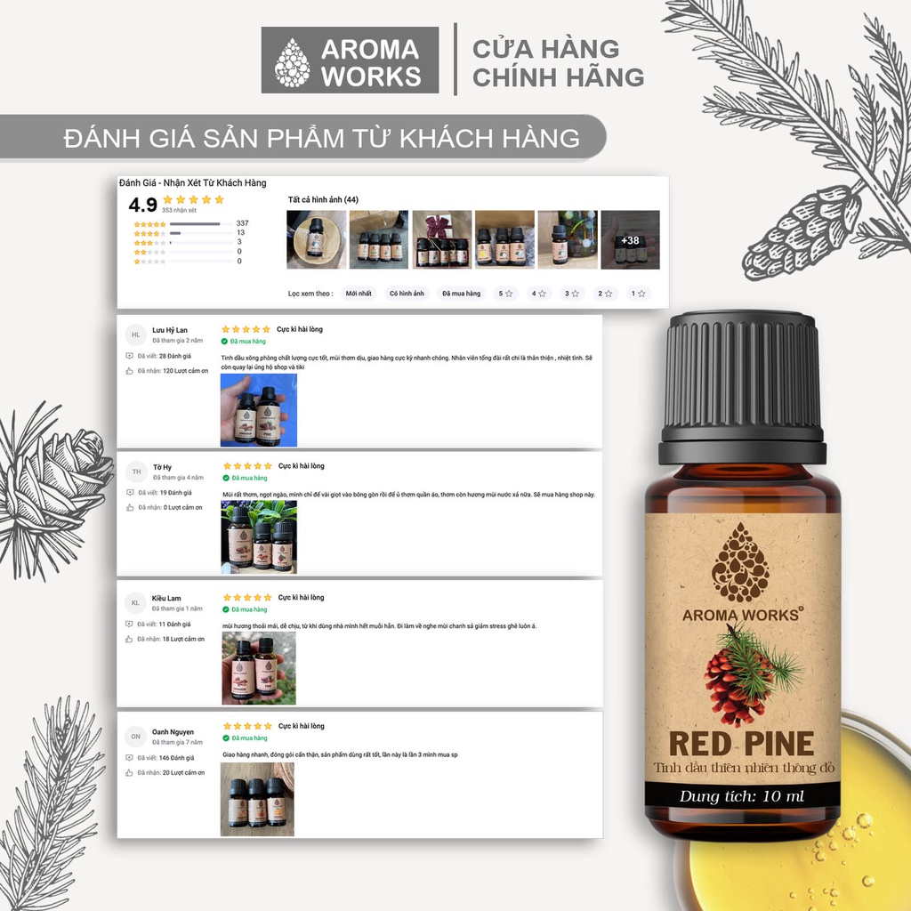 Tinh Dầu Thông Đỏ Thiên Nhiên Xông Phòng, Khử Mùi, Thanh Lọc Không Khí, Giảm Căng Thẳng Aroma Works Red Pine