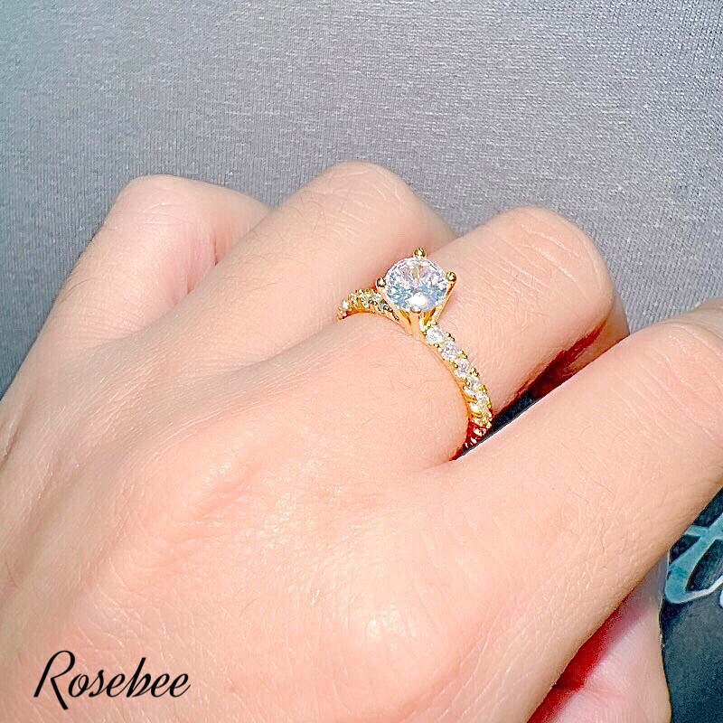 Nhẫn nữ hột xoàn cao đính full đá 2 li mạ vàng thanh lịch, sang trọng