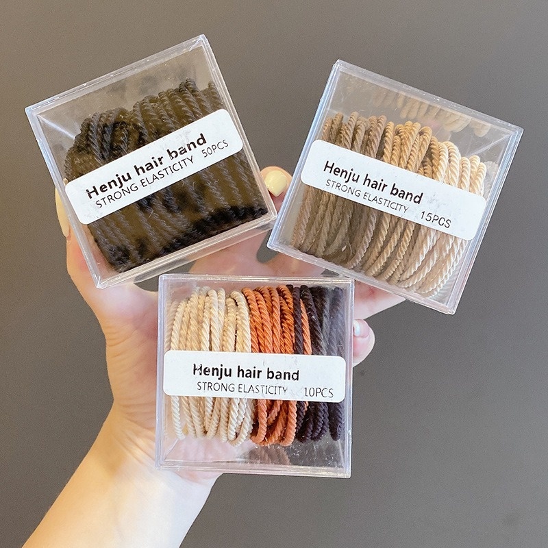 Hộp 50 Dây Buộc Tóc Cao Su Phong Cách Hàn Quốc Dễ Thương Siêu Bền