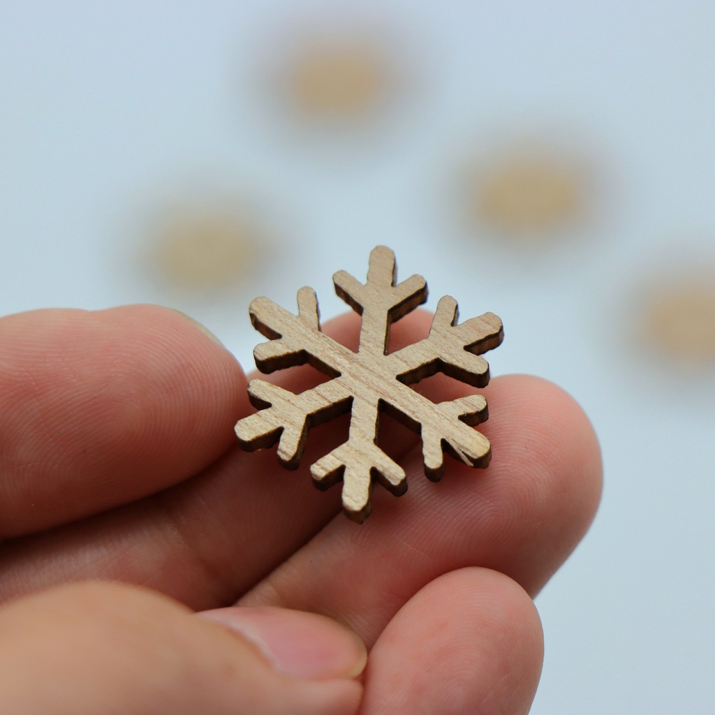 Set 10 Hoa Tuyết Gỗ 2CM Giáng Sinh Trang Trí Cây Thông Noel