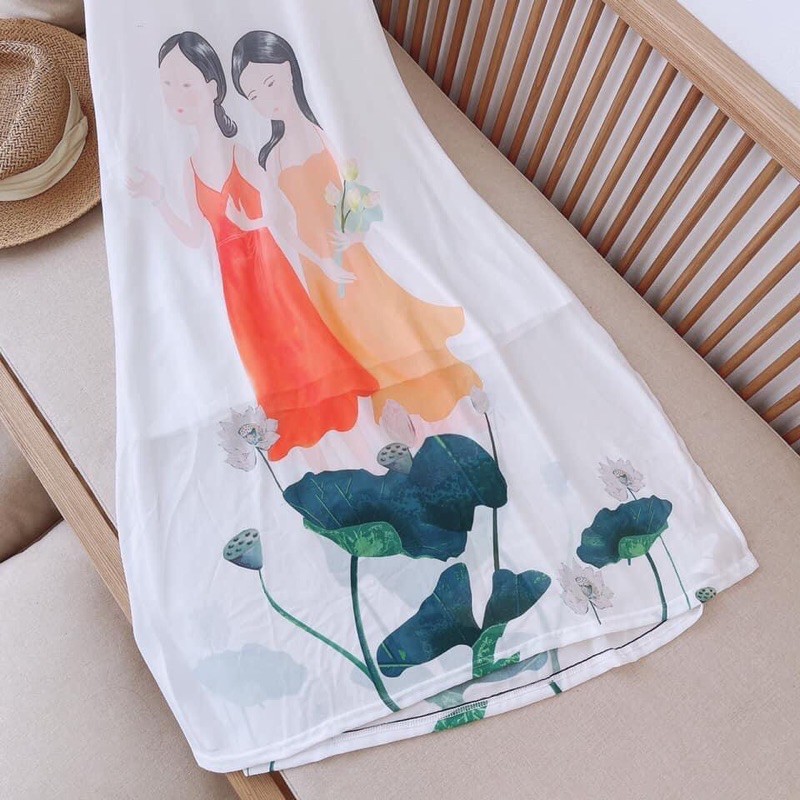Đầm maxi, váy 2 dây cổ yếm hoạ tiết cô gái áo dài siêu xinh( Có ảnh và video thật) | BigBuy360 - bigbuy360.vn
