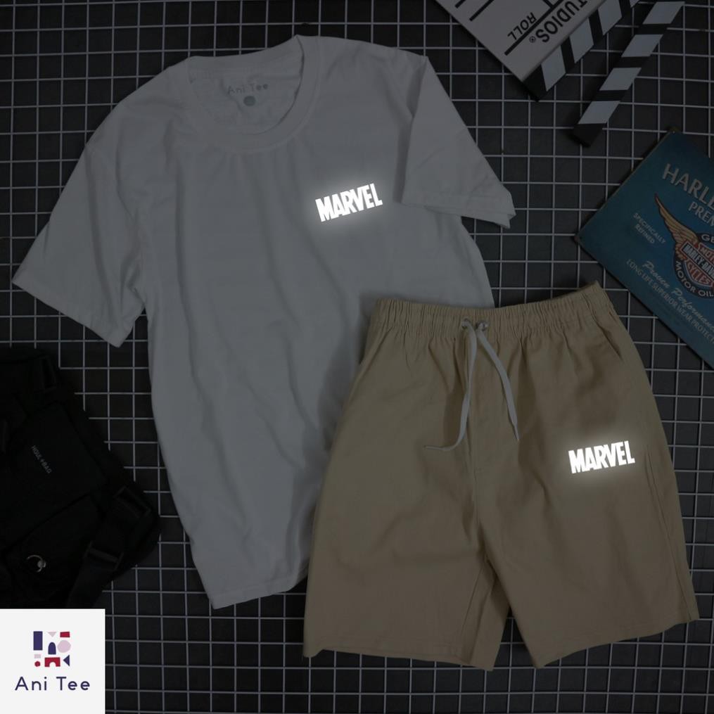 [PREMIUM] [UNISEX] Combo Áo thun Logo Marvel Phan Quang 100% COTTON, giặt không đổ lông, hàng chuẩn VNXK+ Short Kaki . '