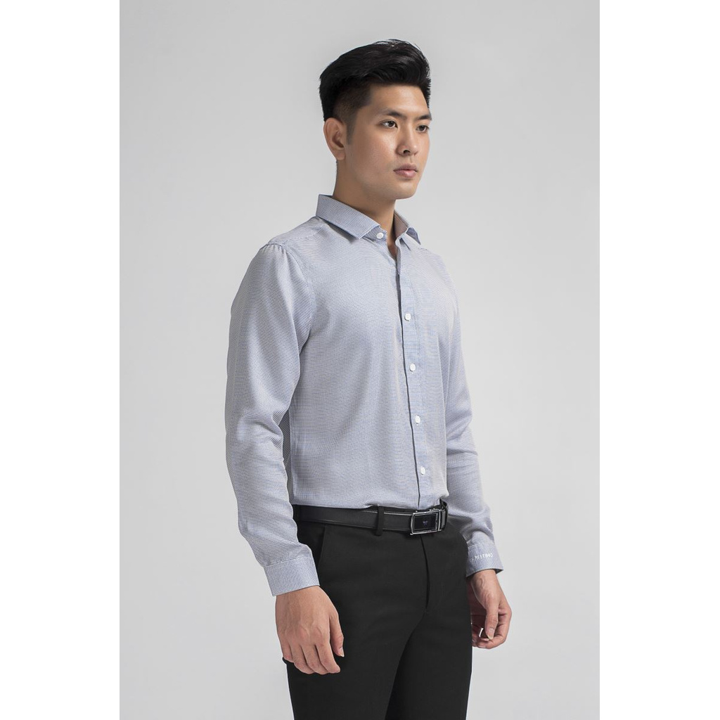 Áo Sơ Mi Nam Tay Dài Aristino ALS00108 Màu Caro Xanh Nhỏ Kiểu Dáng Regular Fit Chất Liệu Tencel