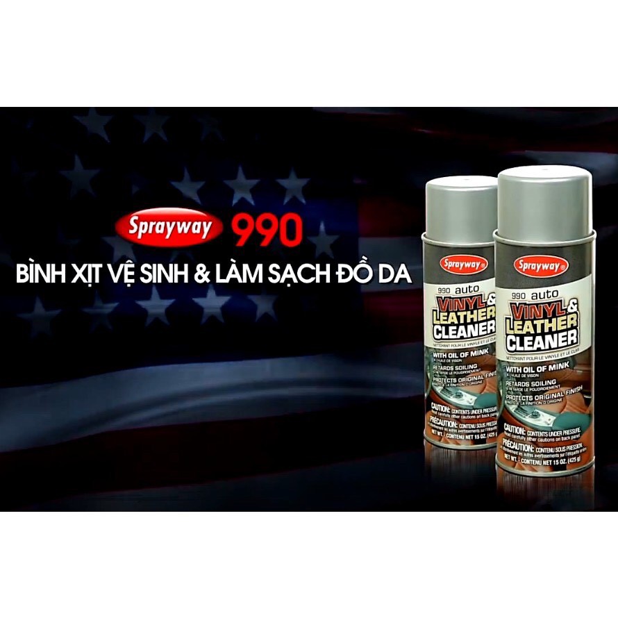 Chai Xịt Vệ Sinh Và Bảo Vệ Đồ Da Sprayway Vinyl &amp; Leather Cleaner (990) 425g chamsocxestore