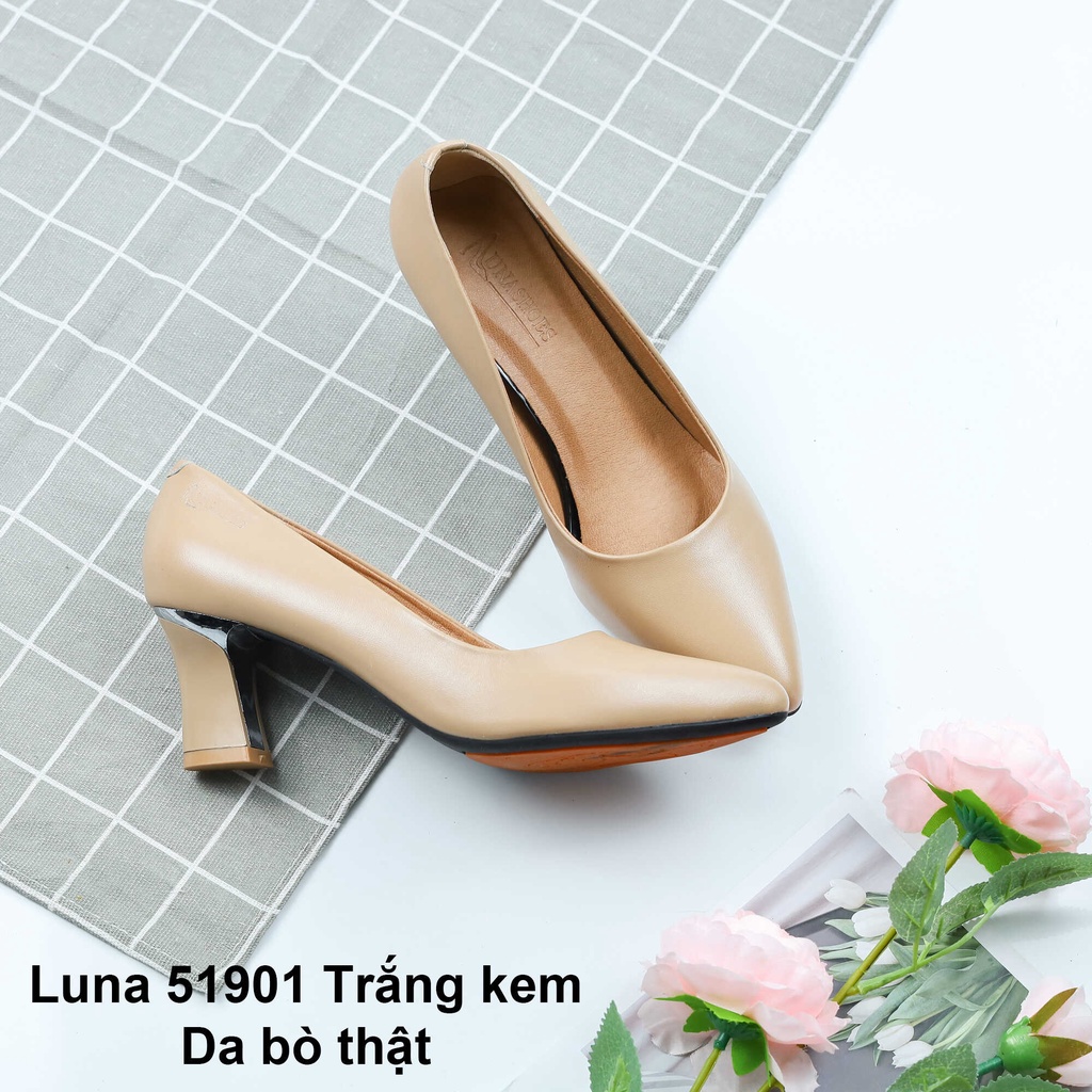 Cao gót nữ mũi nhọn guốc 5p Lunashoes 51902 giày da bò thật cho mẹ bảo hành 24 tháng vnxk guốc búp bê