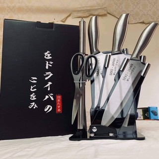 (HÀNG CÓ HỘP) Bộ Dao Cán Đúc Nhật inox 6 Món Có Khay Đựng Dao