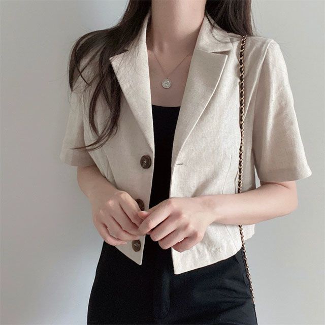 Áo Khoác Blazer Tay Ngắn Dáng Rộng Màu Trơn Thời Trang Mùa Hè Phong Cách Hàn Quốc Mới