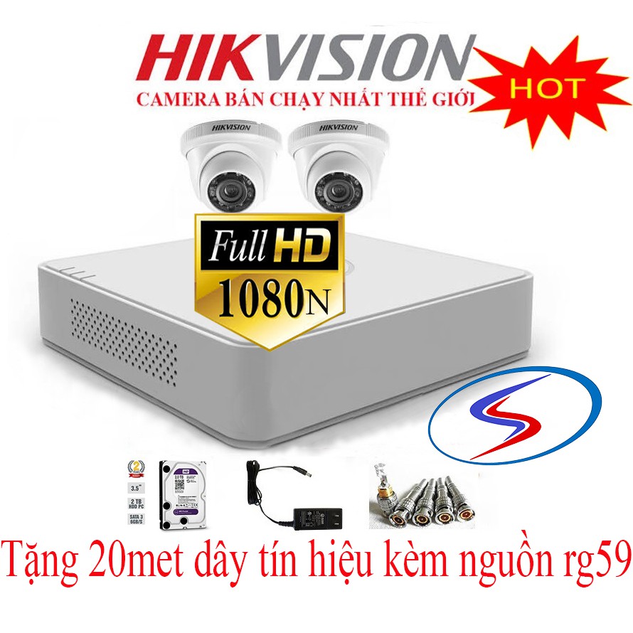 Trọn Bộ 2 camera hikvision chất lượng full hd 1080, ổ cứng 250gb