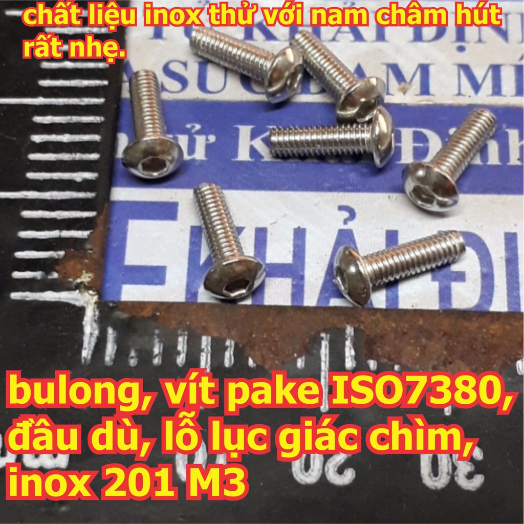 Bulong bu lông vít pake ISO7380, đầu dù, lỗ lục giác chìm, inoc inox 201 M3 các loại 6mm ~ 40mm kde6085