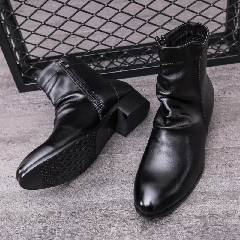 Giày boot da bóng cổ cao phong cách Anh thời trang cho nam