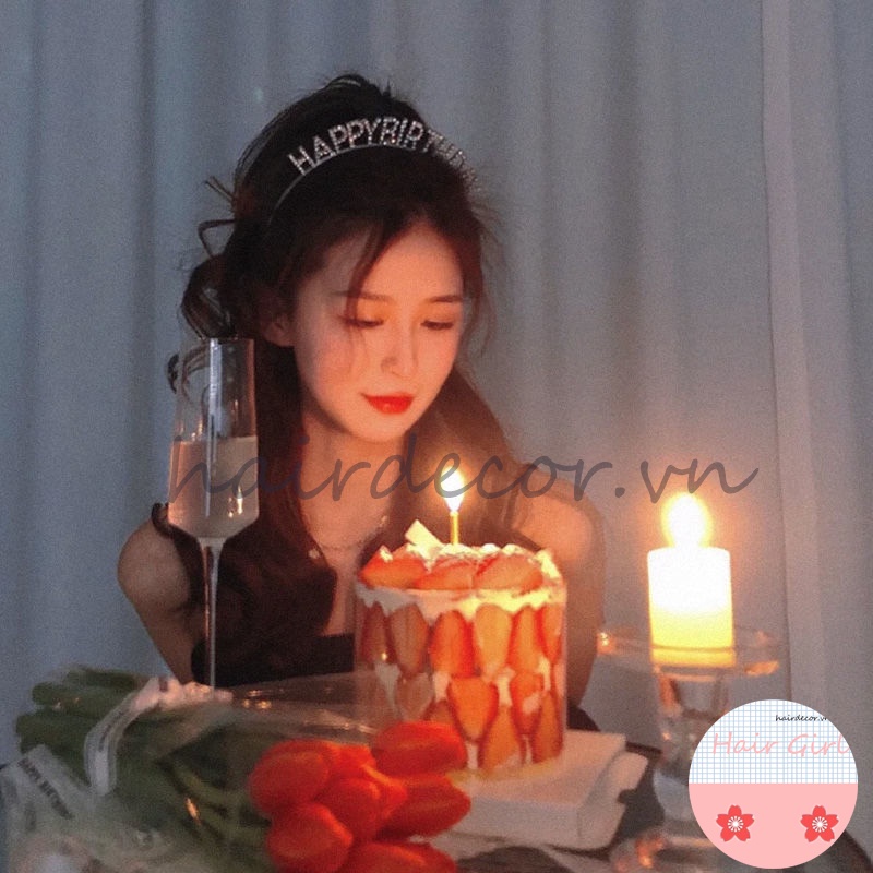 Băng Đô Hình Chữ Happy Birthday Đính Đá Lấp Lánh Xinh Xắn