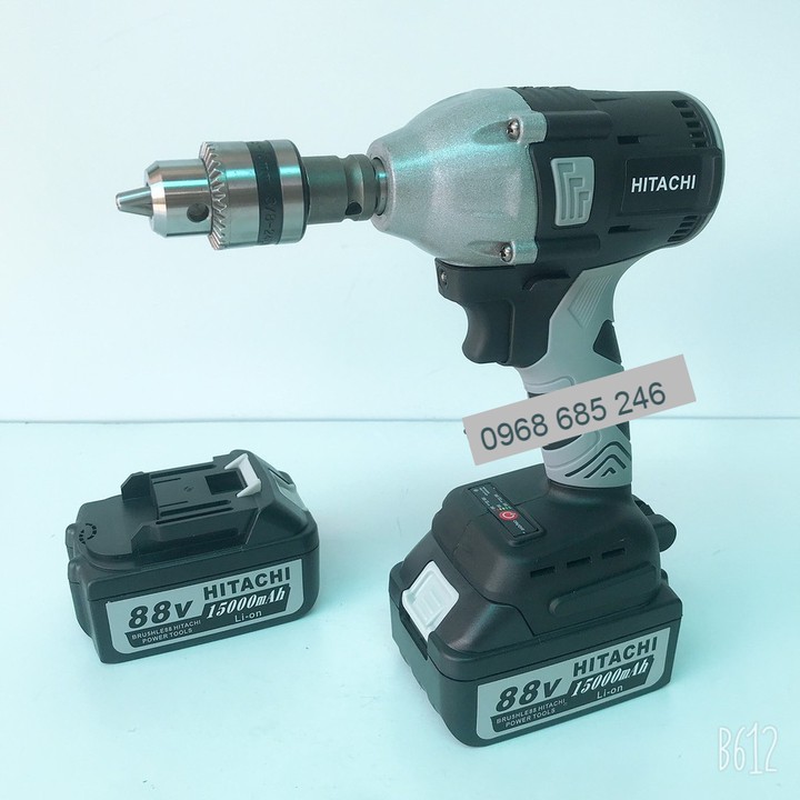 Máy vặn ốc bulong Hitachi 88V - 2 TRONG 1 - 2 Pin - TẶNG 6 KHẨU DÀI + ĐẦU KHOAN SẮT