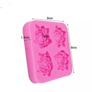 Khuôn silicon 4D 4 hoa hồng lá