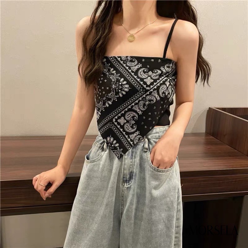 Áo yếm thổ cẩm 2 dây hai lớp - Áo croptop nữ yếm kiểu - Khăn bandana - Morsela