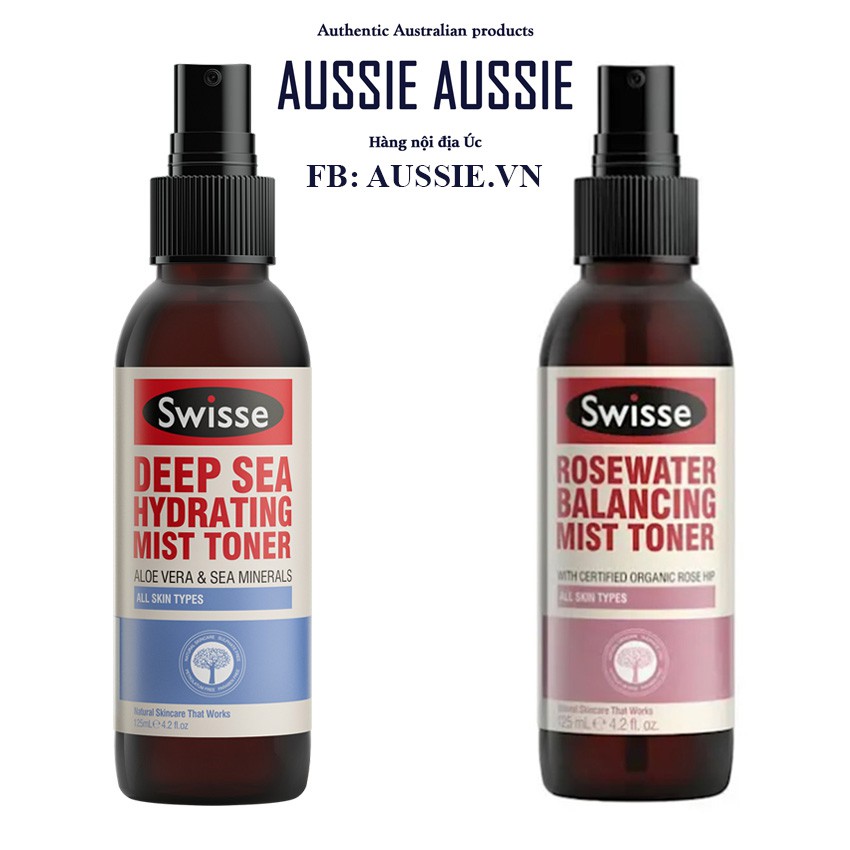 Toner dạng xịt khoáng Swisse Deep Sea Hydrating Mist Toner/ Swisse Rosewater Balancing Mist Toner 125ml aussie.vn