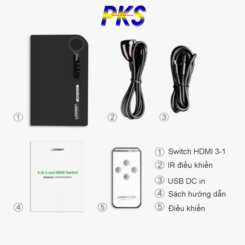 Bộ gộp HDMI 3 vào 1 ra chính hãng Ugreen 40234