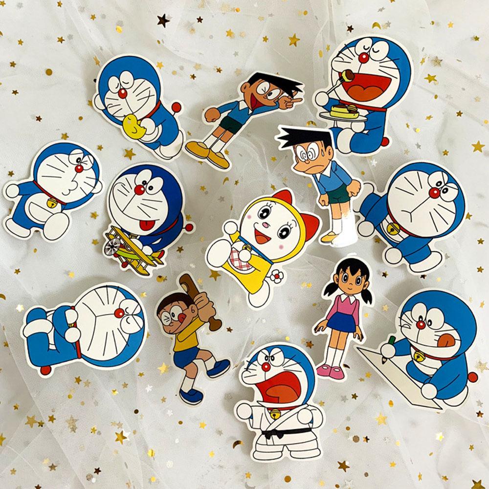 Nhãn Dán Trang Trí Sổ Tay Nhật Ký Hình Doraemon Màu Ngà