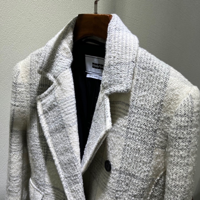 Áo khoác dạ dáng dài cổ vest hoạ tiết kẻ thương hiệu Eenk cao cấp