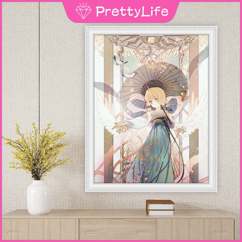 Bộ Tranh Đính Đá 5D Tự Làm Họa Tiết Hoa Anh Đào Kích Thước 40x50cm Trang Trí Phòng Bé