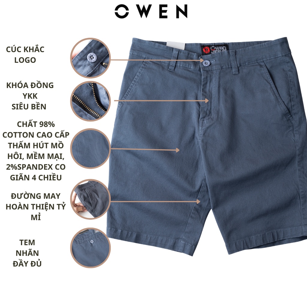 Quần short nam kaki Owen màu xám, chất liệu vải cotton cao cấp, co giãn, trẻ trung, dáng slimfit năng động