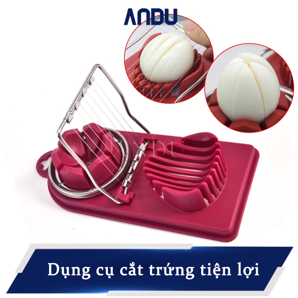 Dụng Cụ Cắt Trứng Luộc 2 Trong 1 Bằng Thép Không Gỉ