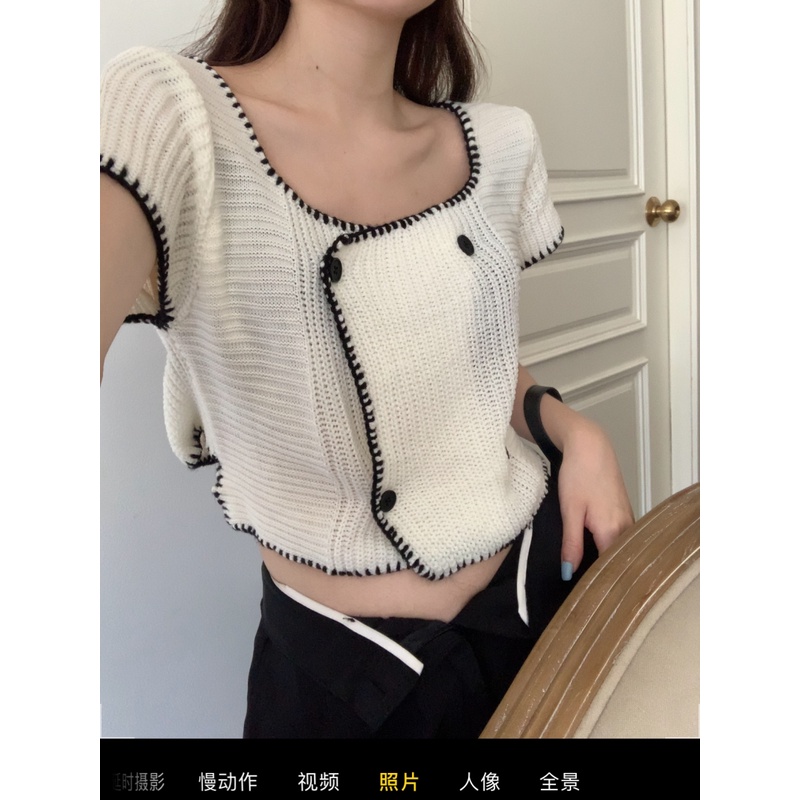 Porozi  Áo kiểu  dệt kim tay ngắn ôm dáng vừa vặn phong cách Hàn Quốc thời trang dành cho nữ