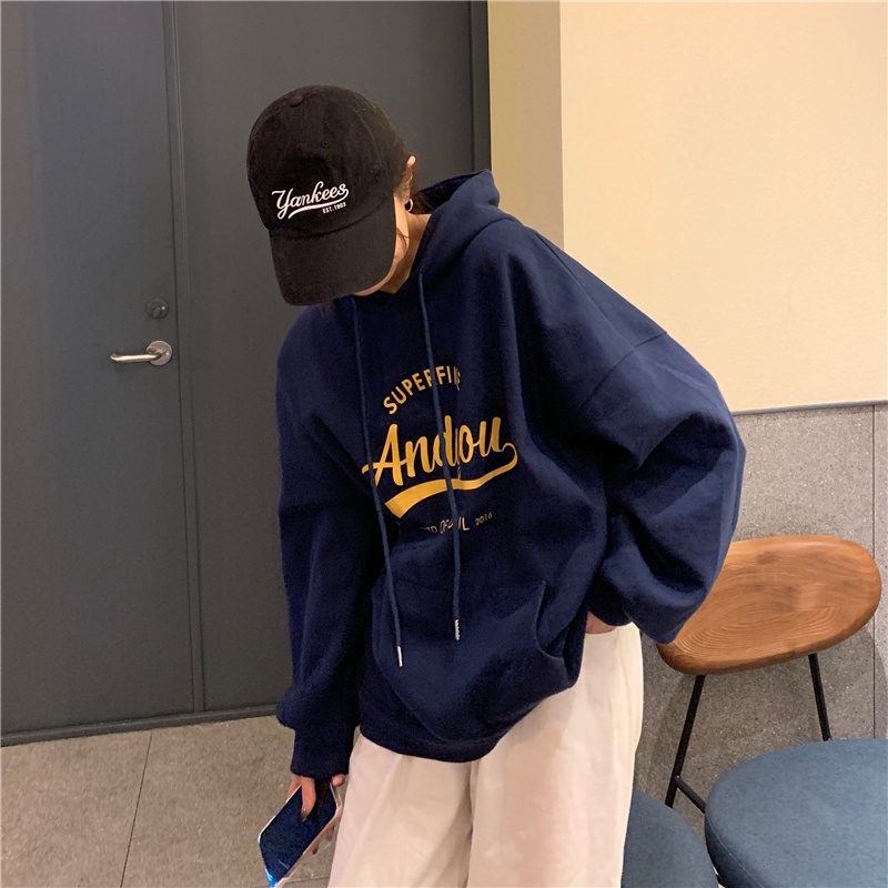 Áo hoodie SUXI dáng rộng màu sắc thời trang Hàn Quốc cho nữ