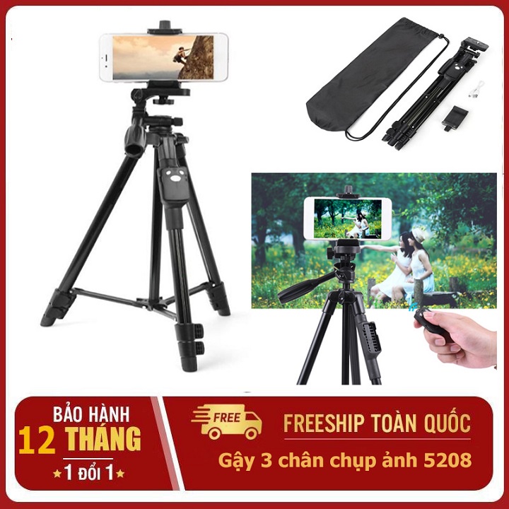 Gậy Chụp ảnh Kiêm tripod 3 Chân Chính hãng - Yunteng VCT 5208 kiêm giá đỡ có remote Bluetooth điều khiển chụp từ xa
