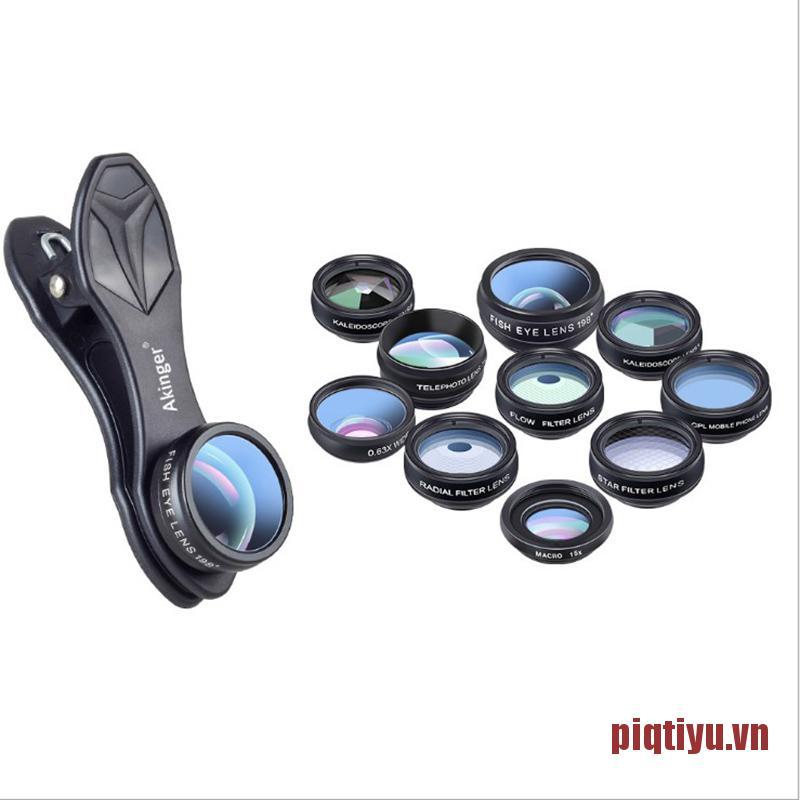 PiqtiYU 10in1 Phone Lens Fisheye Wide Angle Zoom Lens Fish Eye  Macro Lenses Camer