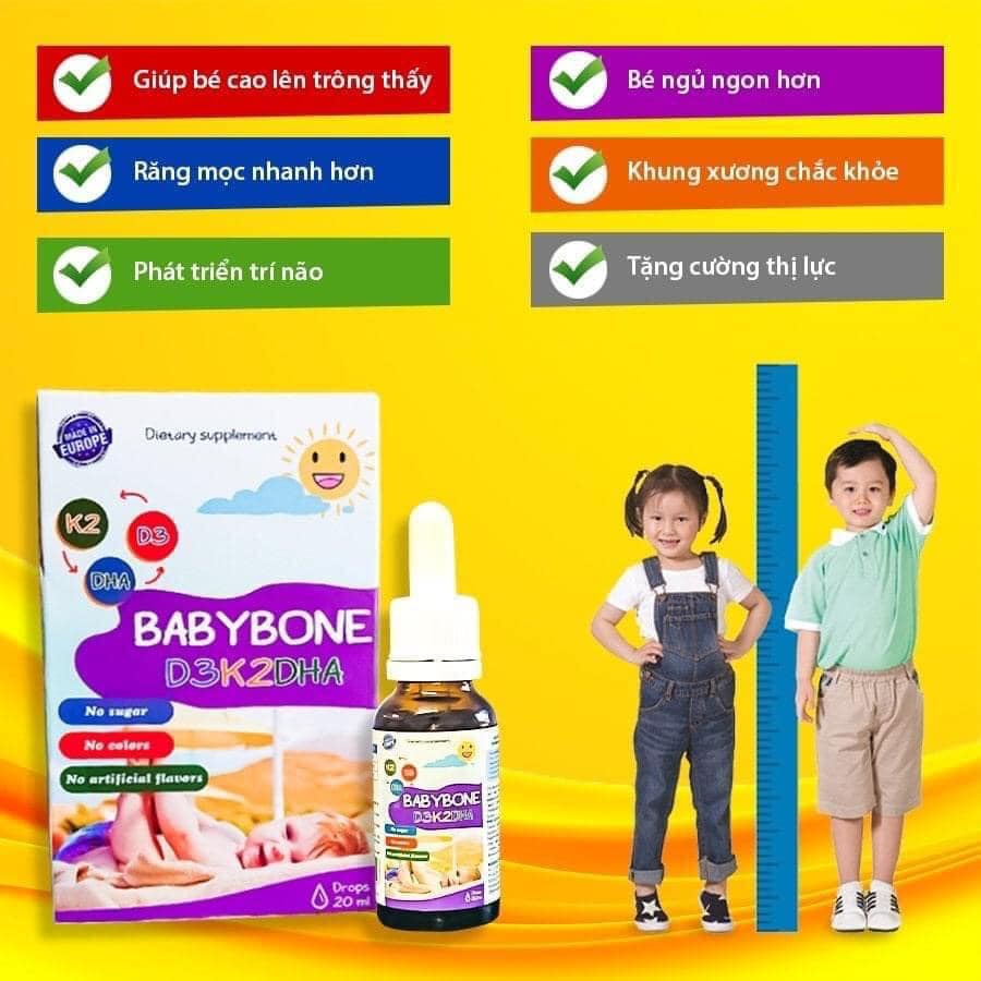 Babybone D3K2DHA lọ 20ml bổ sung vitamin d3 k2, dha giúp bé phát triển toàn diện