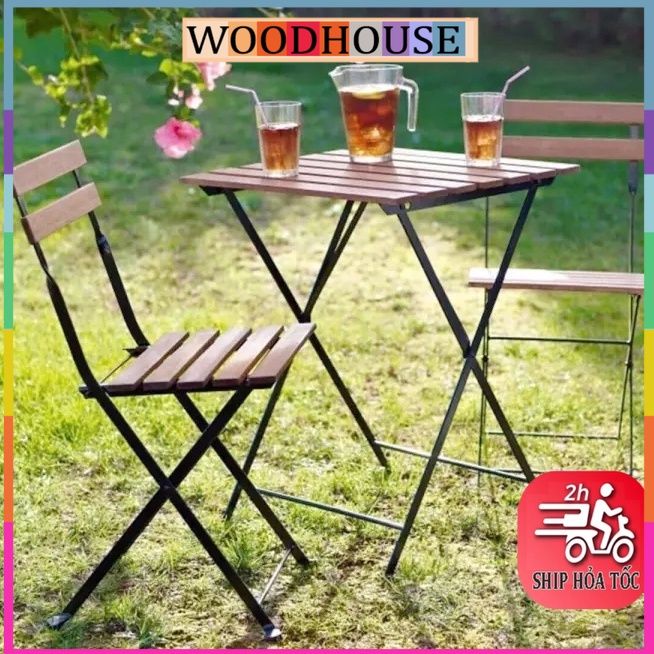 Bộ Bàn 2 Ghế Gỗ BISTRO Patio Mini Chuyên Dụng Phù Hợp Làm Bàn Ăn, Bàn Cà Phê - Gấp Gọn Dễ Dàng - Bộ Gồm 1 Bàn 2 Ghế