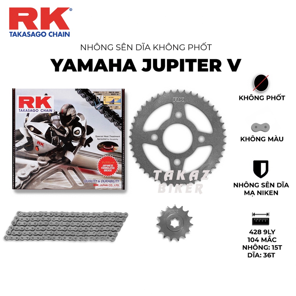 Nhông sên dĩa RK xe Jupiter V thương hiệu JAPAN Hàng made in Malaysia