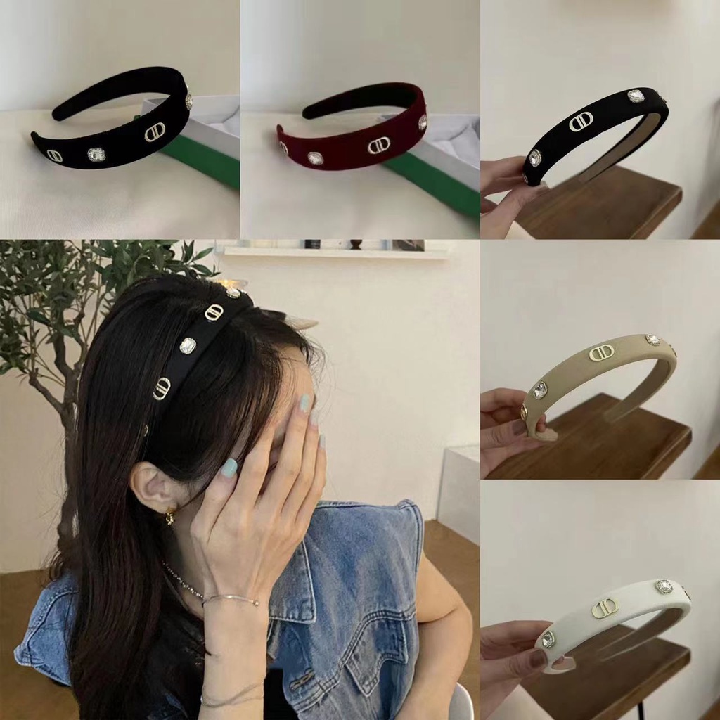 Dây Cột Tóc Bằng Vải Bọc Vải Viền Mịn Họa Tiết Chữ D Đính Kim Cương Phong Cách Hàn Quốc Mới Cho Nữ