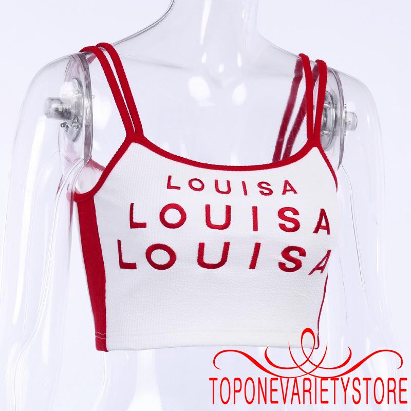 Áo Lửng Hai Dây Thêu Chữ Thời Trang Cho Nữ