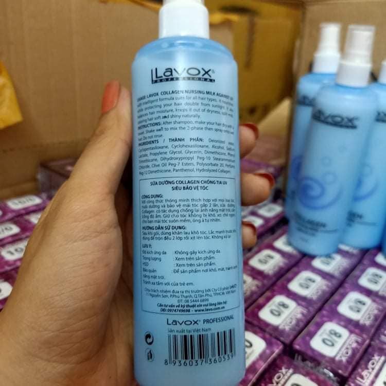 Xịt Dưỡng Tóc Lavox Collagen Chống Tia UV Siêu Bảo Vệ Tóc 200ml