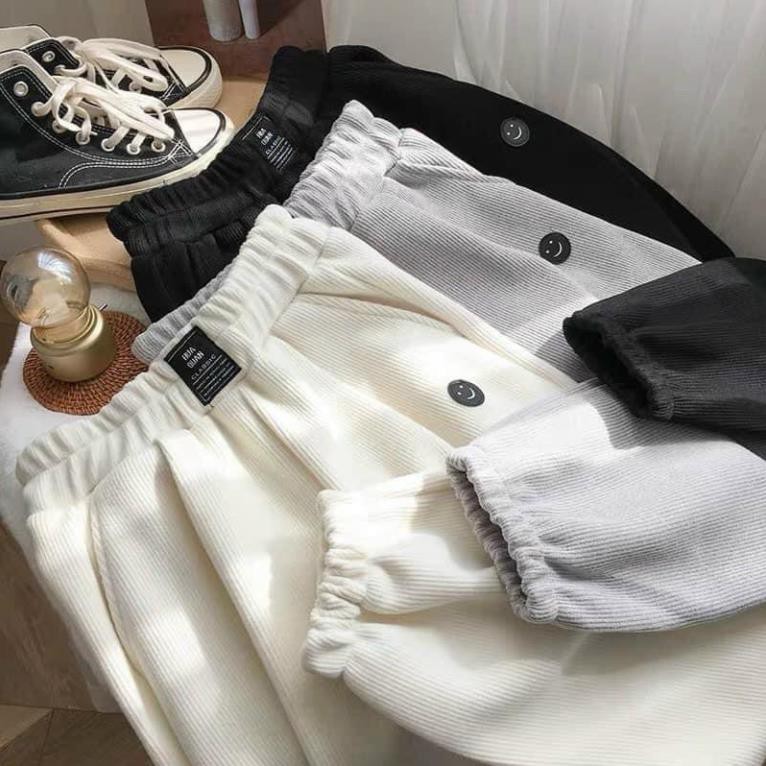 Quần Boom Tăm Icon Mặt Cười  Jogger Bo Tăm Ống Rộng Chun Gấu Hình Thêu Ulzzang Hot