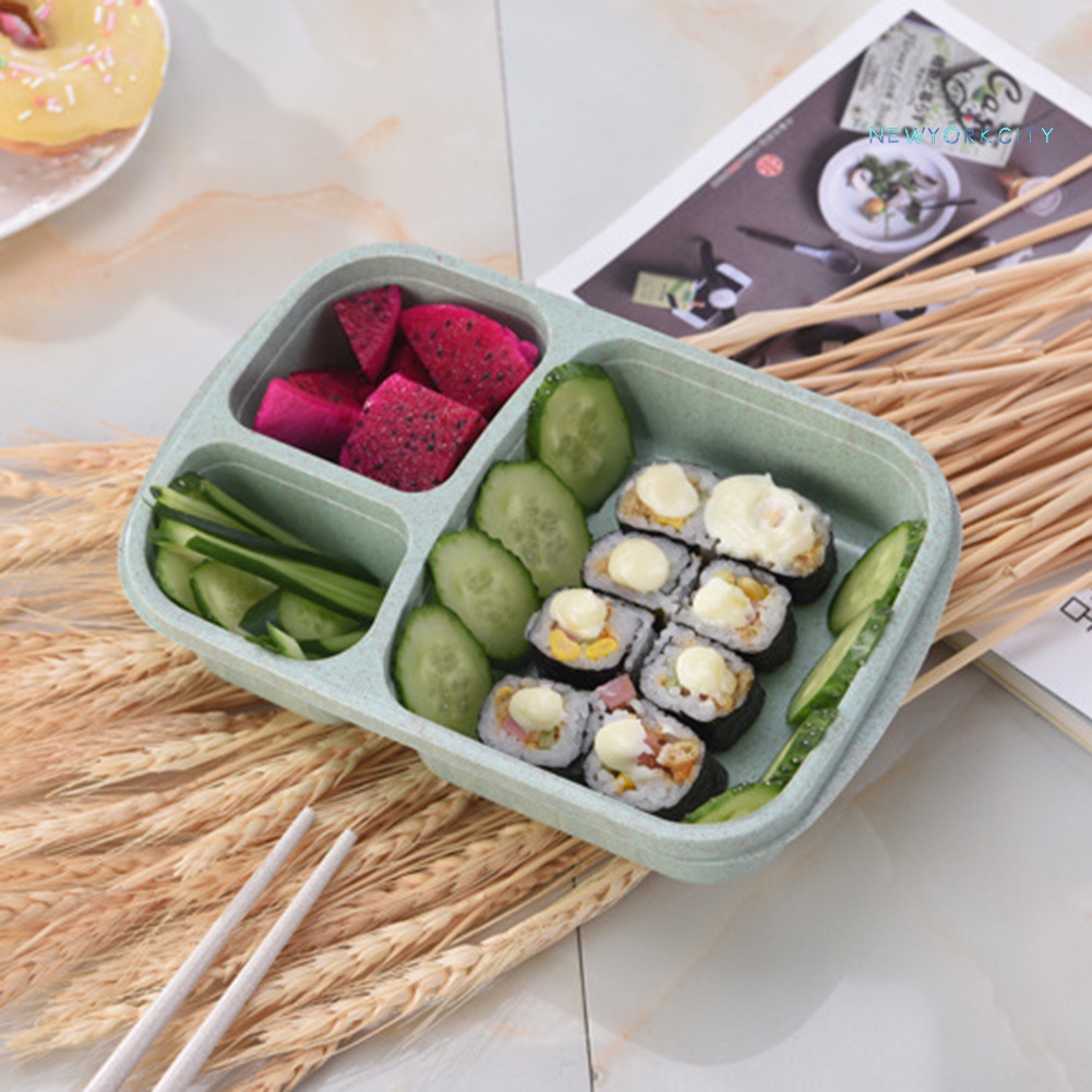 Hộp cơm 3 Ngăn Chất Liệu Rơm Lúa Mì Siêu Nhẹ Mang Đi Tiện Dụng