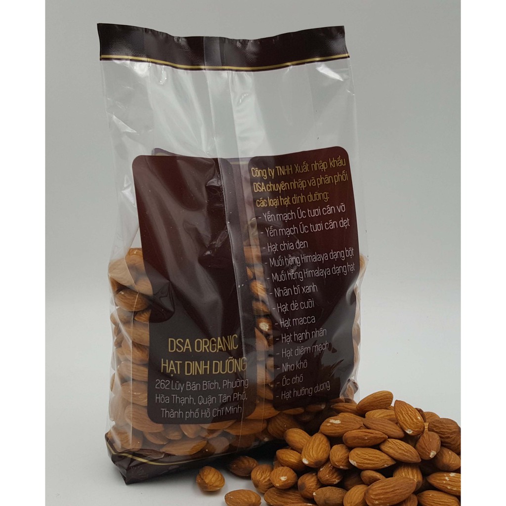 Hạnh Nhân tách vỏ nhập Mỹ khối lượng 500 gram hiệu DSA.