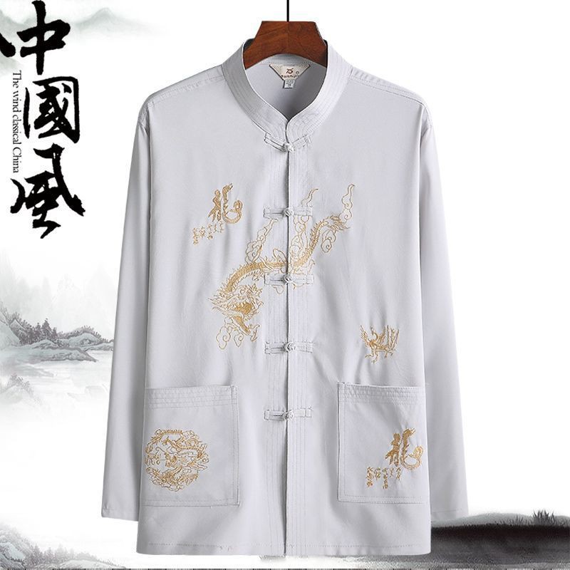 ❈❣Đồ đàn ông áo Đường bộ vest mùa xuân thu năm tuổi trung niên và già nua trắng