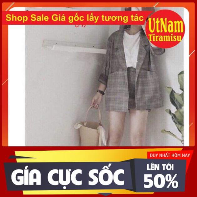 Sét vest đùi kẻ xám🎀 Sét đồ nữ kẻ caro🎀 có ảnh chụp thật SP ཾ