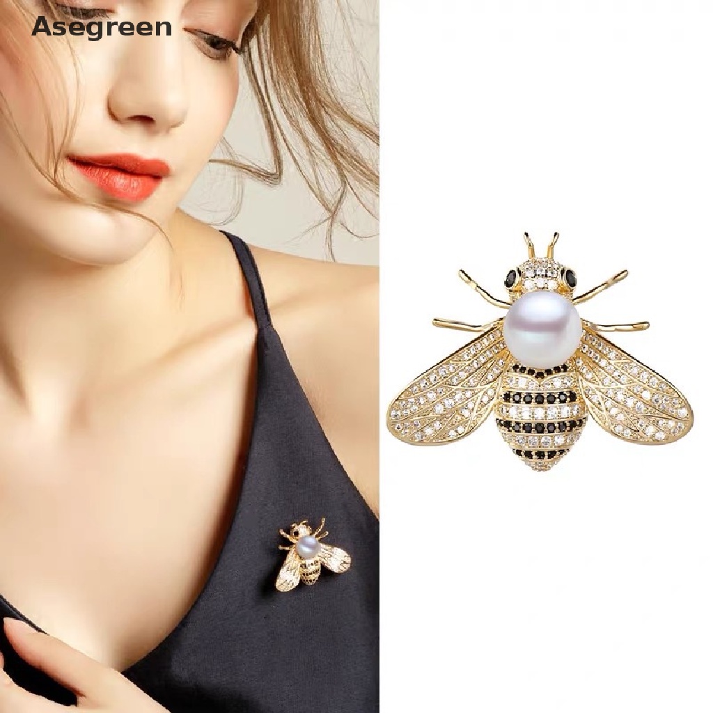 [Asegreen] 1 Trâm Cài Áo Hình Chú Ong Nhỏ Đính Đá Và Ngọc Trai