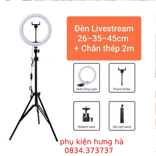 Combo đèn livestream 16cm/26cm/35cm/45cm +chân tripod cao từ 70cm đến 2m+kẹp điện thoại thông minh