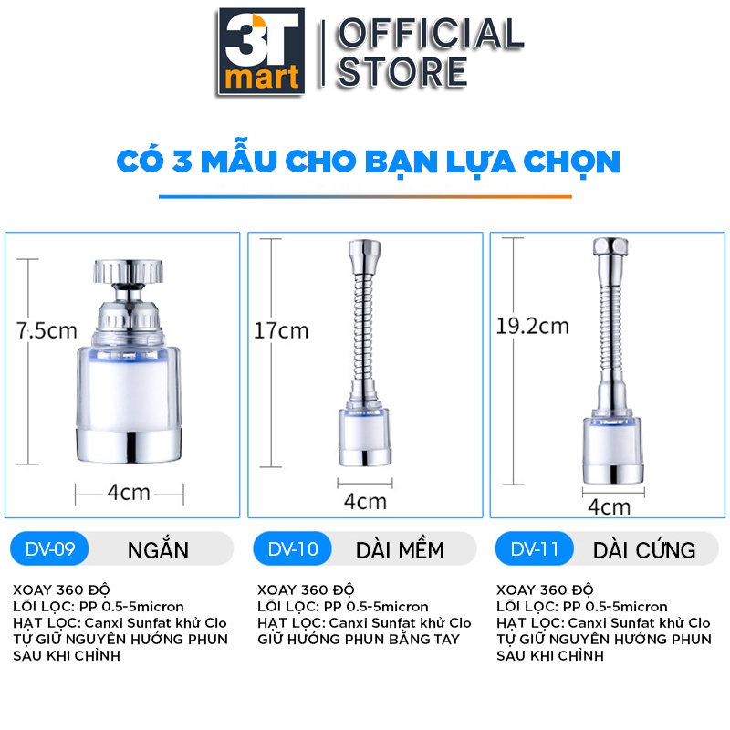 Đầu vòi rửa bát chén tăng áp LỌC KHỬ CLO DƯ điều hướng xoay 360 độ dài 19.2cm C'MON DV-11