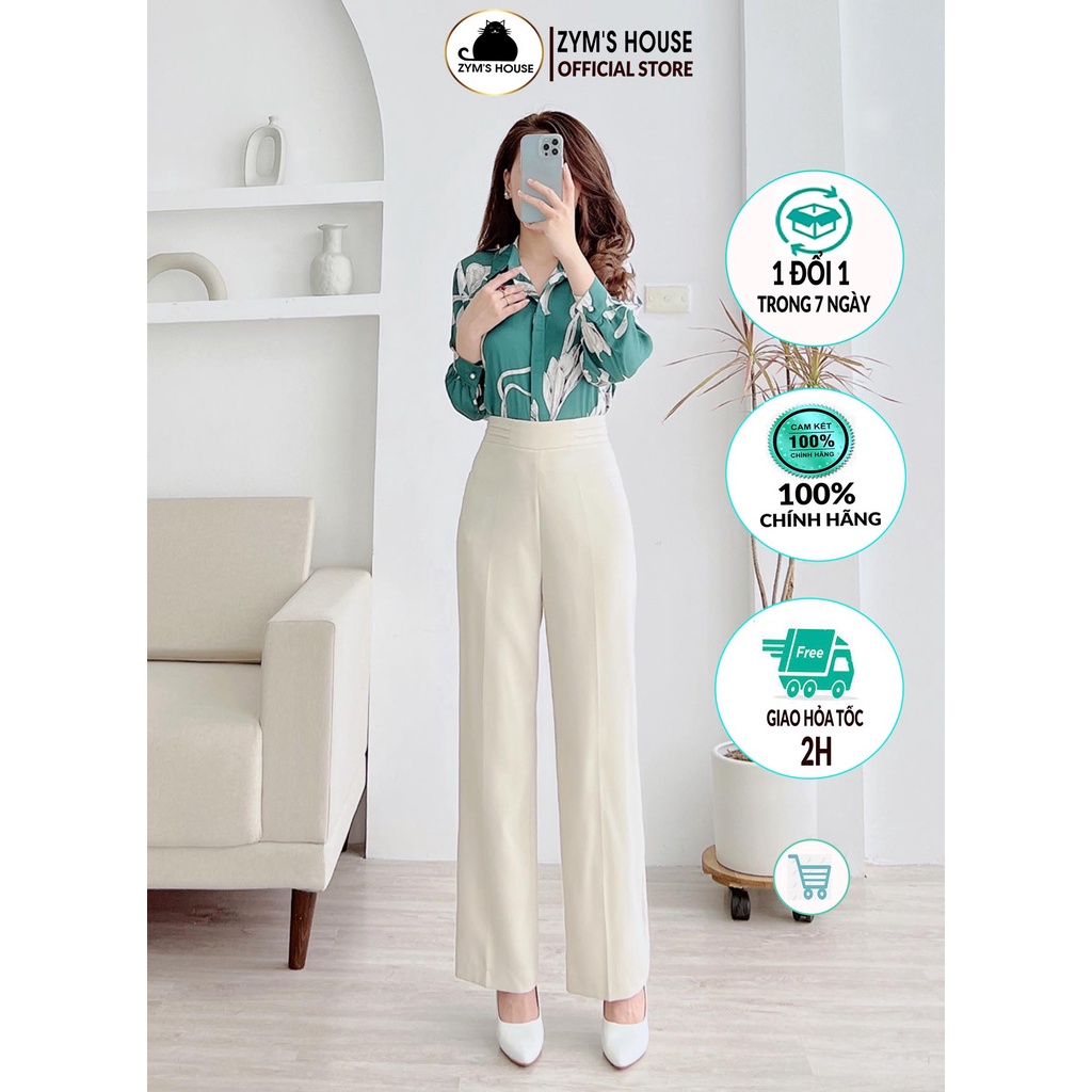 Quần ống rộng xuông nữ lưng cao cạp dập mí ZYM'S HOUSE K1104