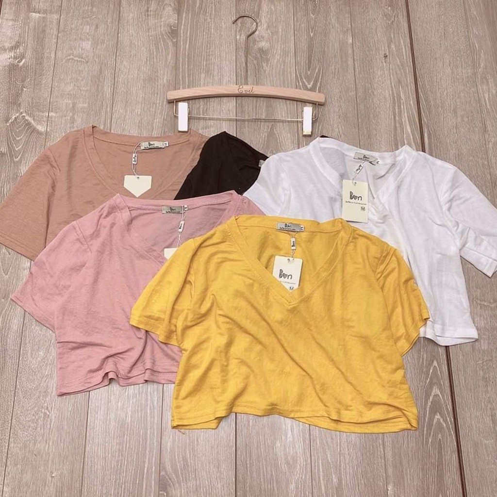ÁO CROPTOP BASIC CỔ TIM FORM RỘNG CHẤT MÁT LỊM LaCa Store E10-1, áo cổ v form lớn